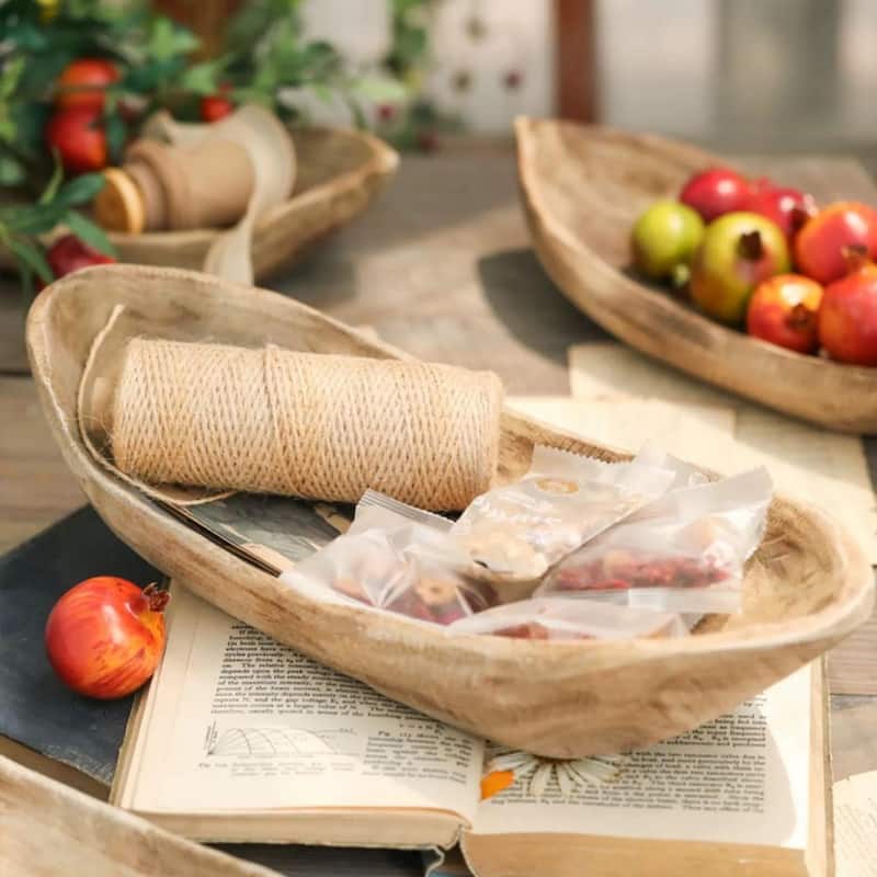 RusticReach Retro Wooden Boat-Shaped Fruit Platter