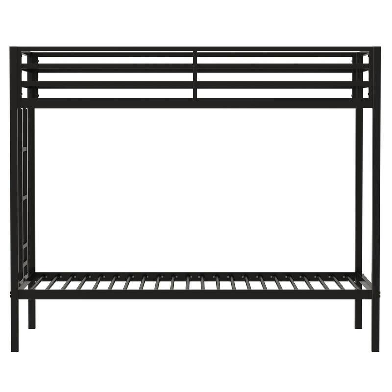 Twin Over Twin Metal Bunk Bed with Ladder and Guardrails