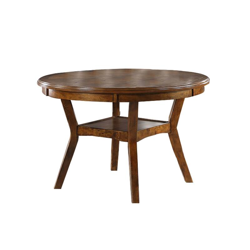 Round Dining Table - Walnut Brown Wood Top with Minimalist Boomerang Legs for Dining Room Spaces - 47