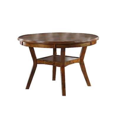 Round Dining Table - Walnut Brown Wood Top with Minimalist Boomerang Legs for Dining Room Spaces - 47