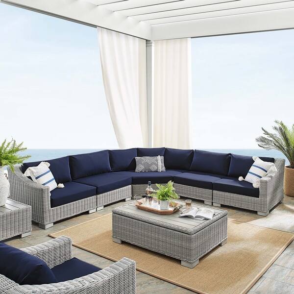 Shop Conway Sunbrella Outdoor Patio Wicker Rattan 6 Piece Sectional Sofa Furniture Set Overstock 32334738
