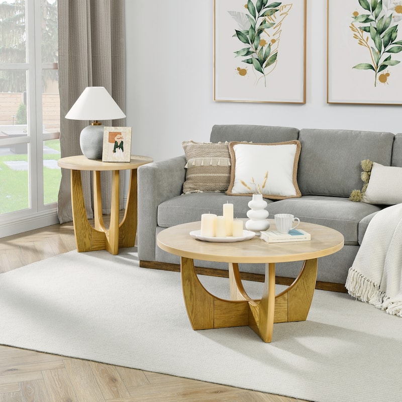 36" Round Coffee Table,Wooden Coffee Tables for Living Room Reception Room Bedroom (Oak Color)