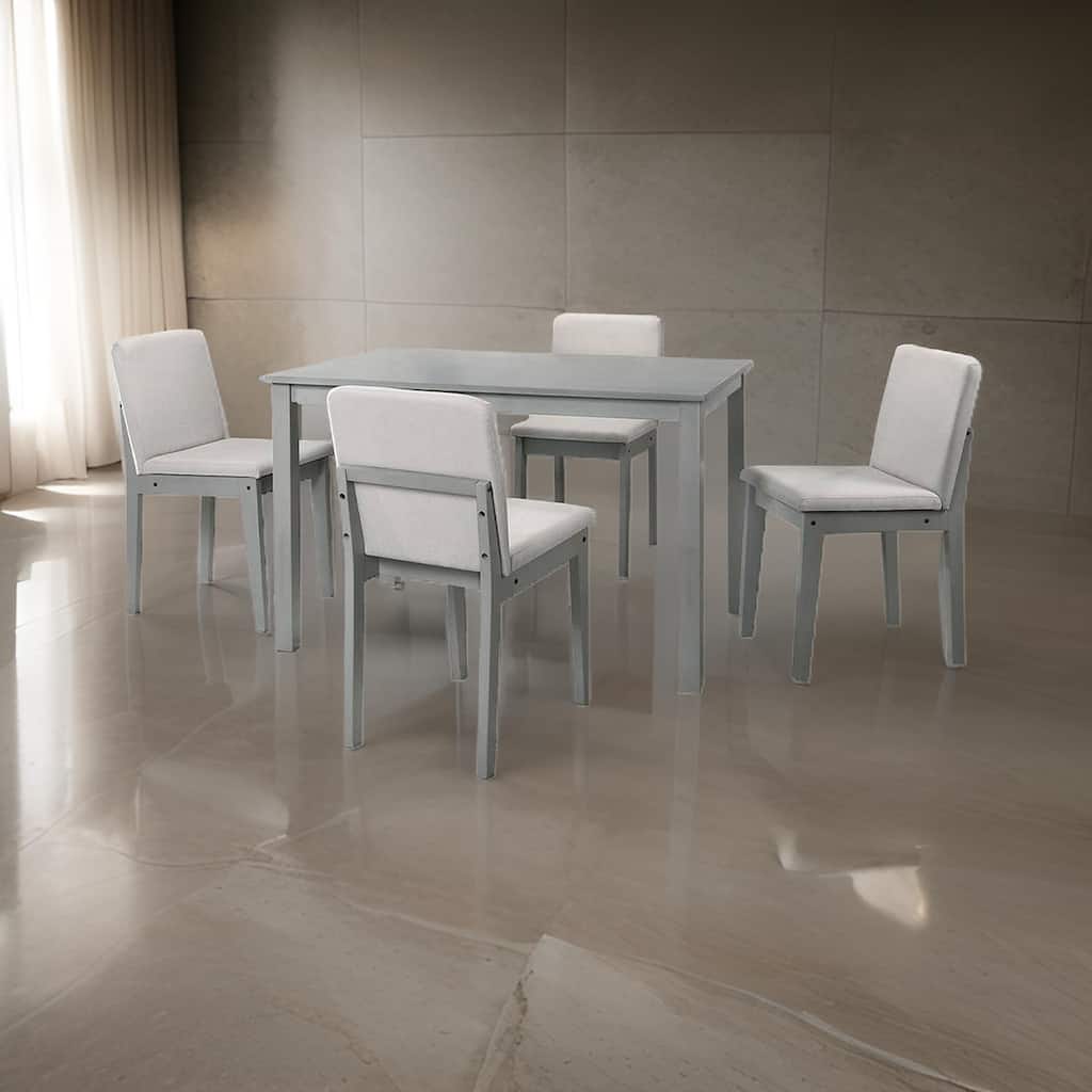 Zory 5pc Dining Table Set with 4 Cushioned Chairs, Beige Burlap, Gray Wood