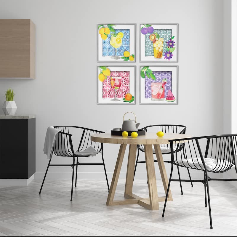 Stupell Bright Patterned Fruit Cocktails Framed Giclee Art Design By Hillary Holt (Set of 4)