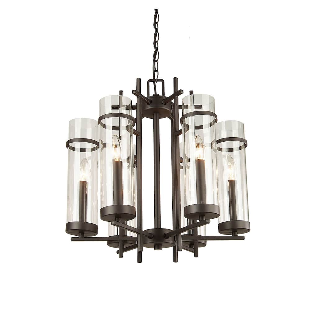 6-Light Brown Chandelier With Clear Glass Shades