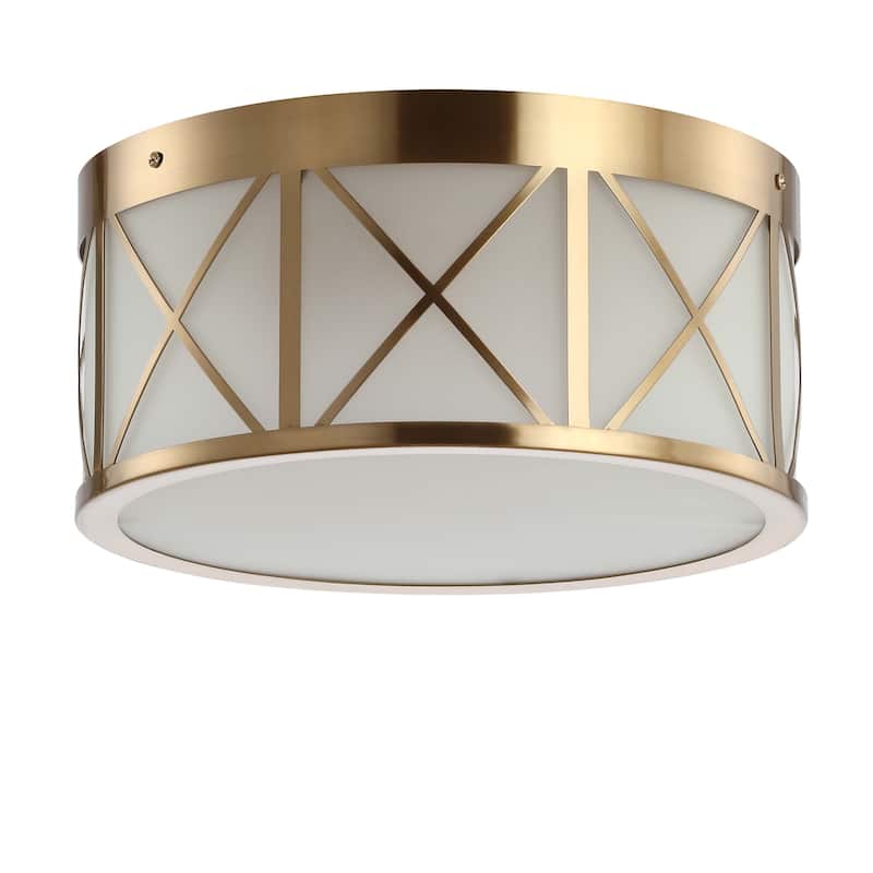 Pagoda 13" Drum Metal/Glass Flush Mount Brass Gold by JONATHAN Y