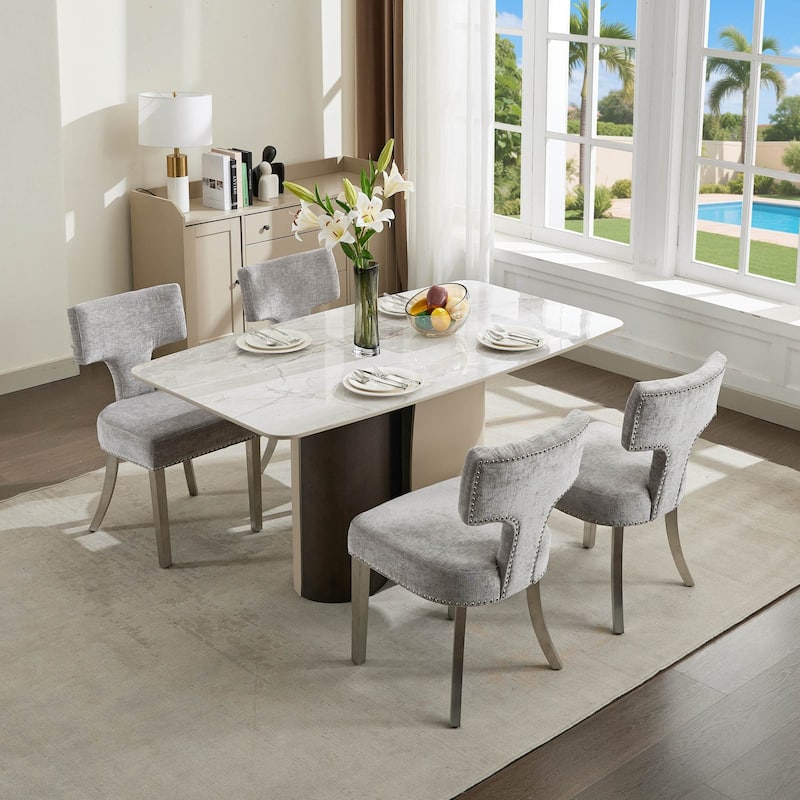 Modern Dining Chairs Set of 2, Farmhouse Upholstered Accent Chair with Curved Backrest