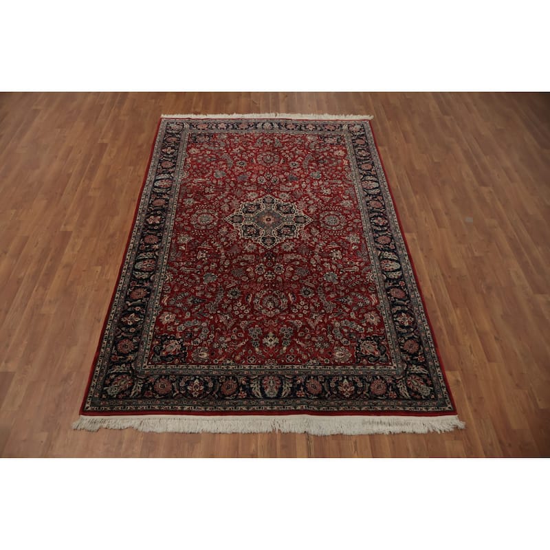 Hand Knotted Oriental 100% Wool Carpet Traditional Floral Red Tabriz Area Rug - 8' 8'' X 5' 9''