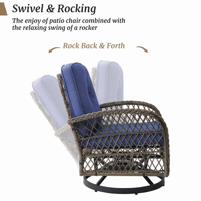 COZYMAN Outdoor Patio 3-Piece Wicker Conversation Set Swivel Rocking Chat Chairs