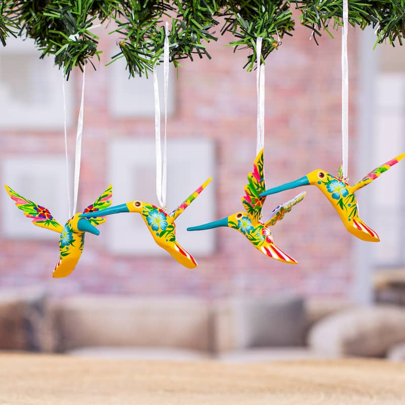 Novica Handmade Jonquil Flutter Wood Ornaments (Set Of 4)