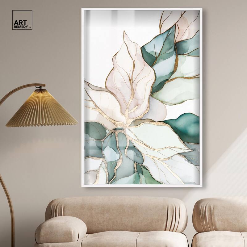 Pastel Leaves with Gold II Shadowbox by Art Remedy