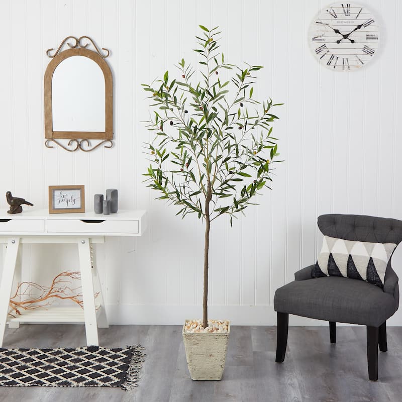 75" Olive Artificial Tree in Country White Planter - 11.5"