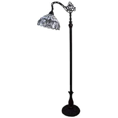 HomeRoots 62" Brown Traditional Shaped Floor Lamp With White Stained Glass Bowl Shade - 12