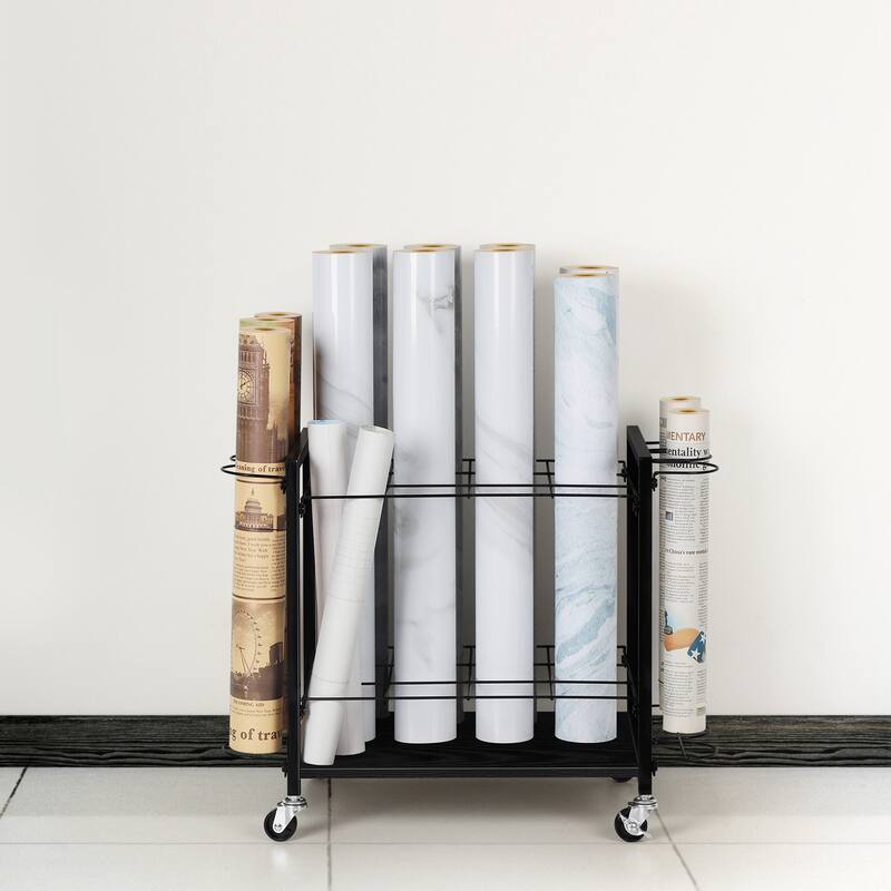 Storage Rack Cart,12 Slots Blueprint Holder with Wheels to Storage Poster - Black