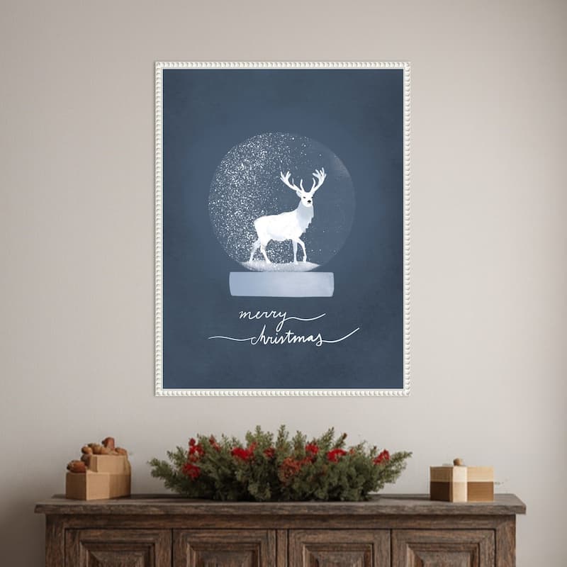 Snow globe Deer by Goed Blauw (23 x 30 in.), Framed Canvas Wall Art Print - Sylvie Beaded White