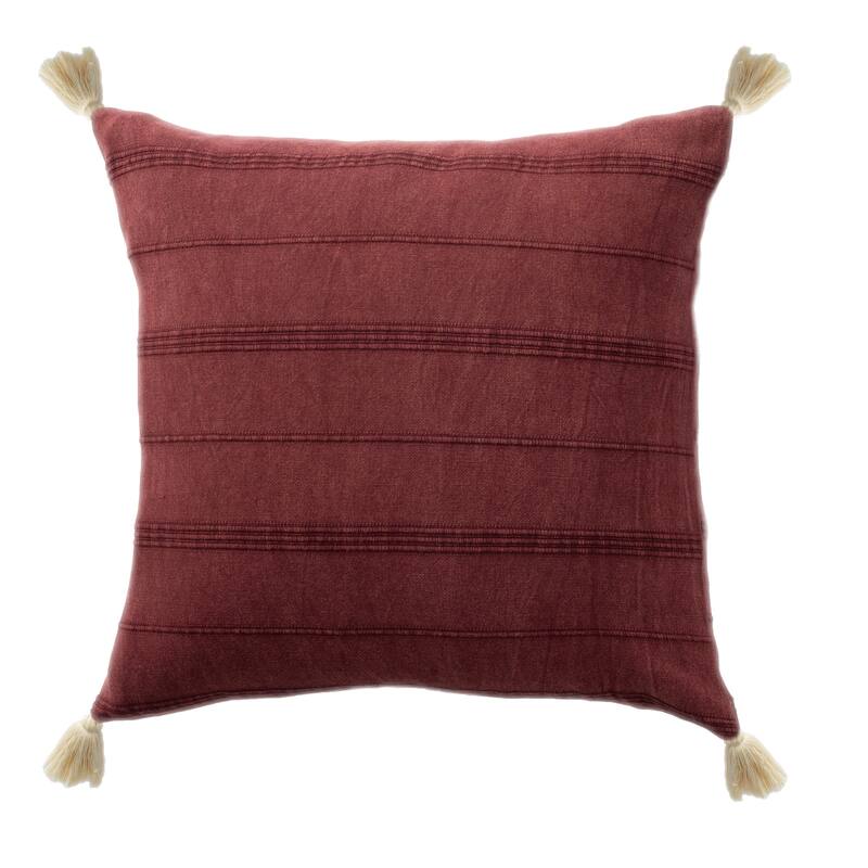 Handwoven Striped Square Throw Pillow with Tassels - 18" - Burgundy Red