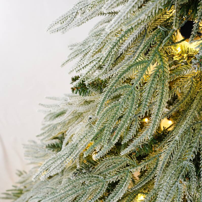 6FT Pre-Lit Spruce Snow Flocked Christmas Tree, Artificial Hinged Xmas Tree with LED Lights, Holiday Office Home Décor