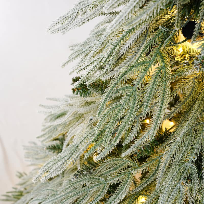 Christopher Knight Home - Spruce Winter Modern Artificial Christmas Tree with Pre-Lit LED Lights and Snow-Flocked Design