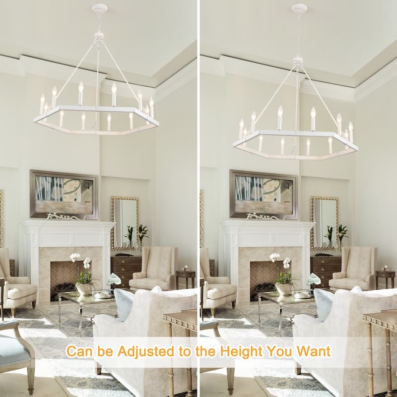 Modern Farmhouse 12-Light Hexagonal Design Wagon Wheel Chandelier for Dining Room Living Room Bedroom Kitchen - W35.43"x H27.83"