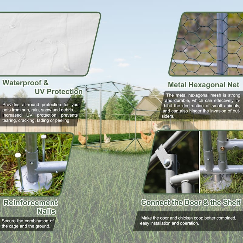 GDFStudio - Nathan Large Walk-In Metal Chicken Coop with Waterproof Cover and Secure Design