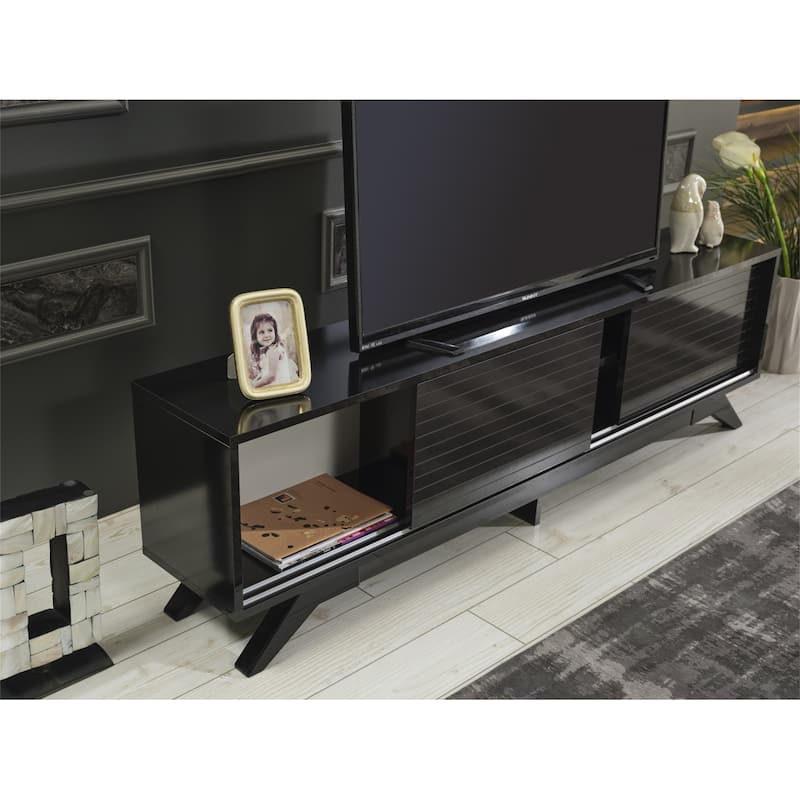TV Stand Wooden TV Cabinet Media Entertainment with 2 Closet Spaces