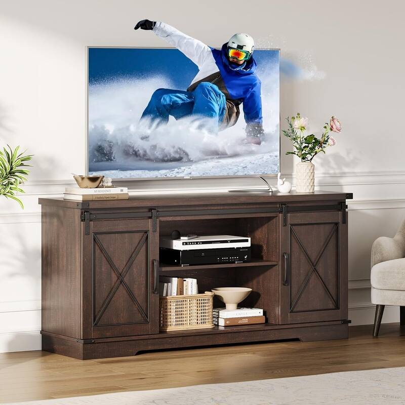 Modern Farmhouse TV Stand and Entertainment Center for TV Up to 65 Inches - N/A - Brown