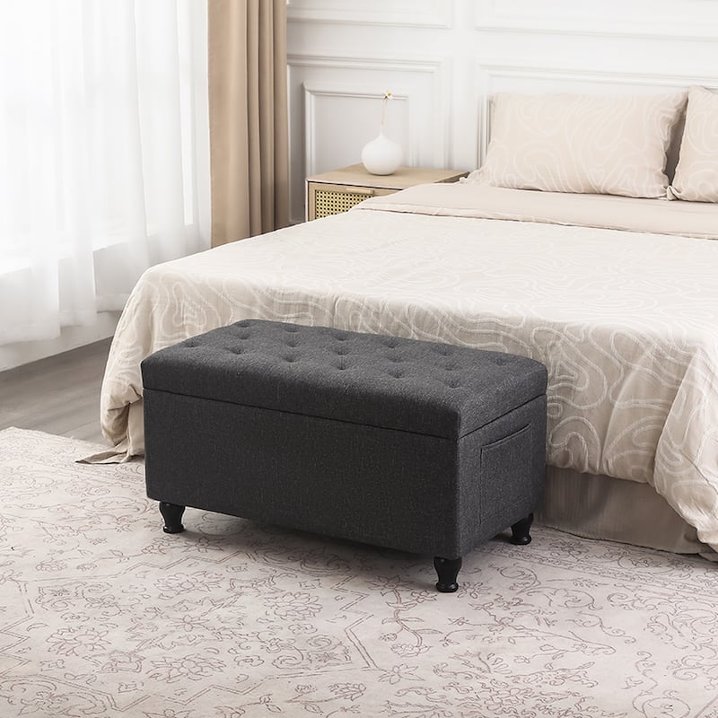 Adeco Tufted Storage Ottoman Bench for Living Room Bedroom
