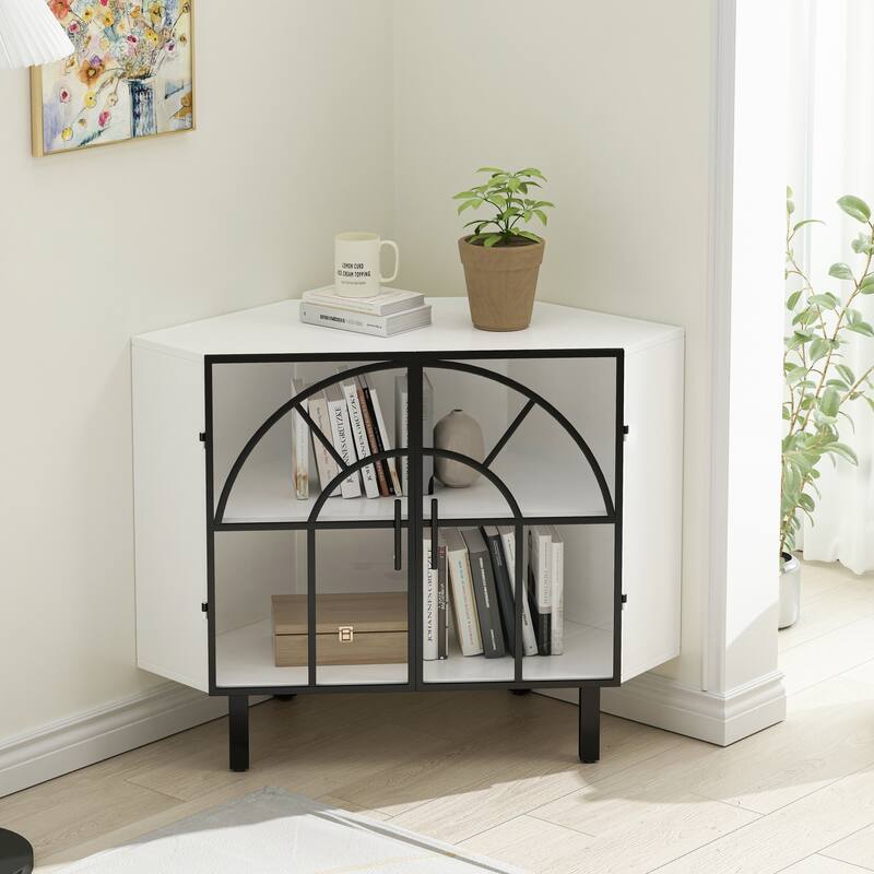 Glass Door Corner Bathroom Storage Hexagonal Sideboard