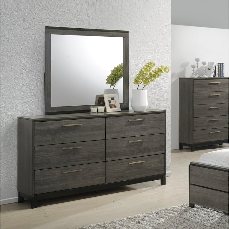 Roundhill Furniture Ioana 187 Antique Grey Finish Wood Dresser and Mirror - Grey - 9-drawer