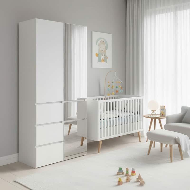 Elise Modular Wood Closet System with Mirror in White - 31.4"D x 17.72"W x 70.9"H