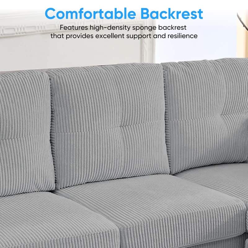 Mixoy Corduroy U-Shape Modular Convertible Sectional Sofa,Upholstered 4-Seater Sofa Couch with Movable Ottoman