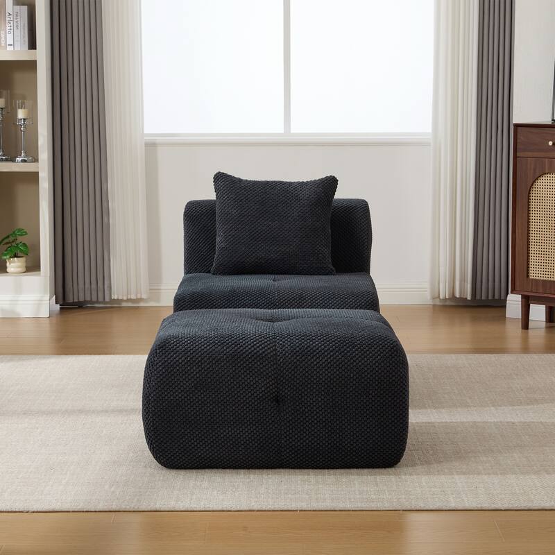 Modern Upholstered Accent Chair with Pillow and Ottoman,No Assembly Required