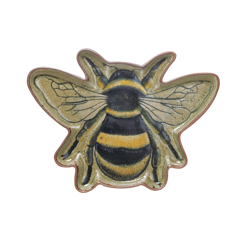 Bee Plate with Reactive Crackle Glaze - 12.4"L x 10.3"W x 0.6"H - 12.4"L x 10.3"W x 0.6"H - Multi