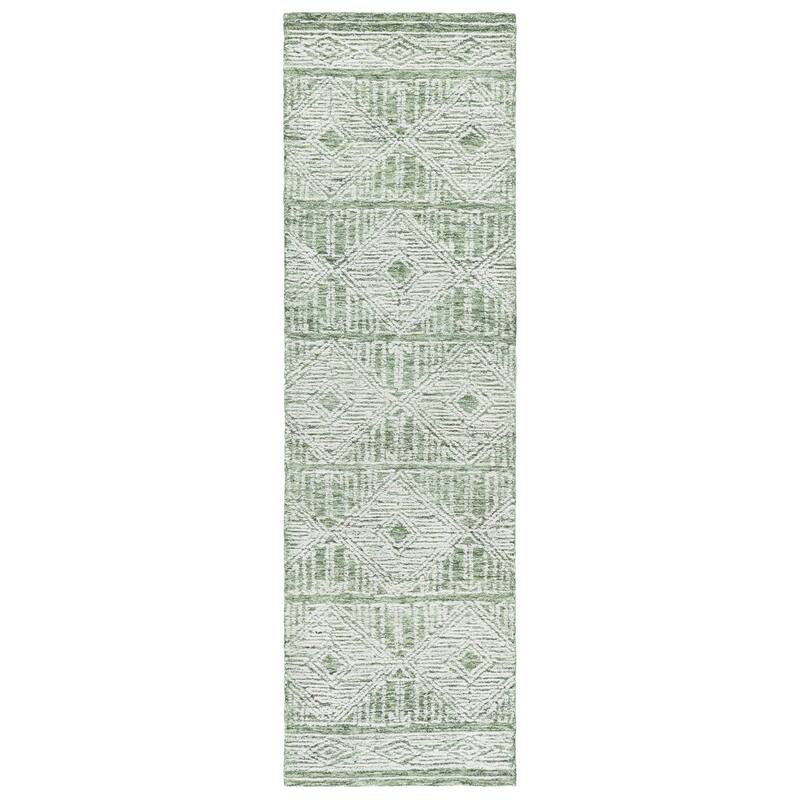 SAFAVIEH Handmade Pine Gunay Modern Wool Rug - 2'3" x 8' Runner - Green/Ivory