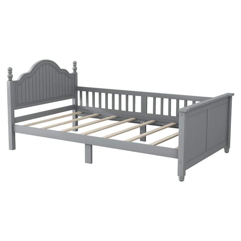 Kids Wooden Platform Bed with Headboard and Footboard, Low Profile Bed Frame with Removable Guardrail Design