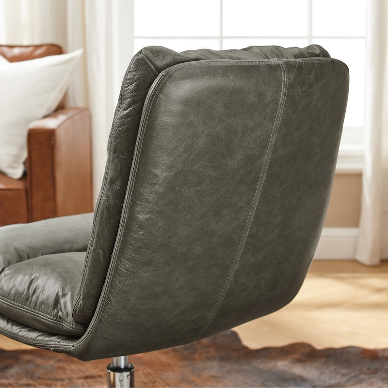 Art Leon Mid-Century Modern Genuine Leather Home Office Desk Chair