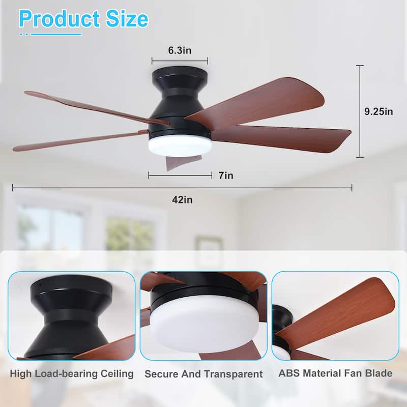42/35 Inch Low Profile Ceiling Fan with Light: Dimmable, Remote Control, 6-Speed, 5 Blades