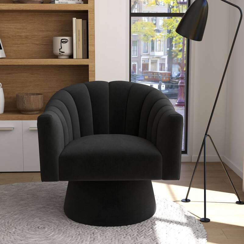 SEYNAR Modern Glam Velvet Upholstered Round Swivel Accent Arm Barrel Chair for Living Room - Black