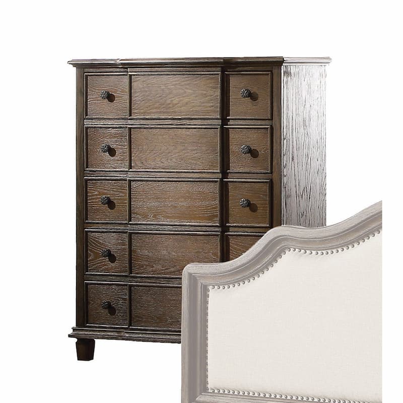HomeRoots 40" Oak Wood Five Drawer Dresser - Brown - 5-drawer