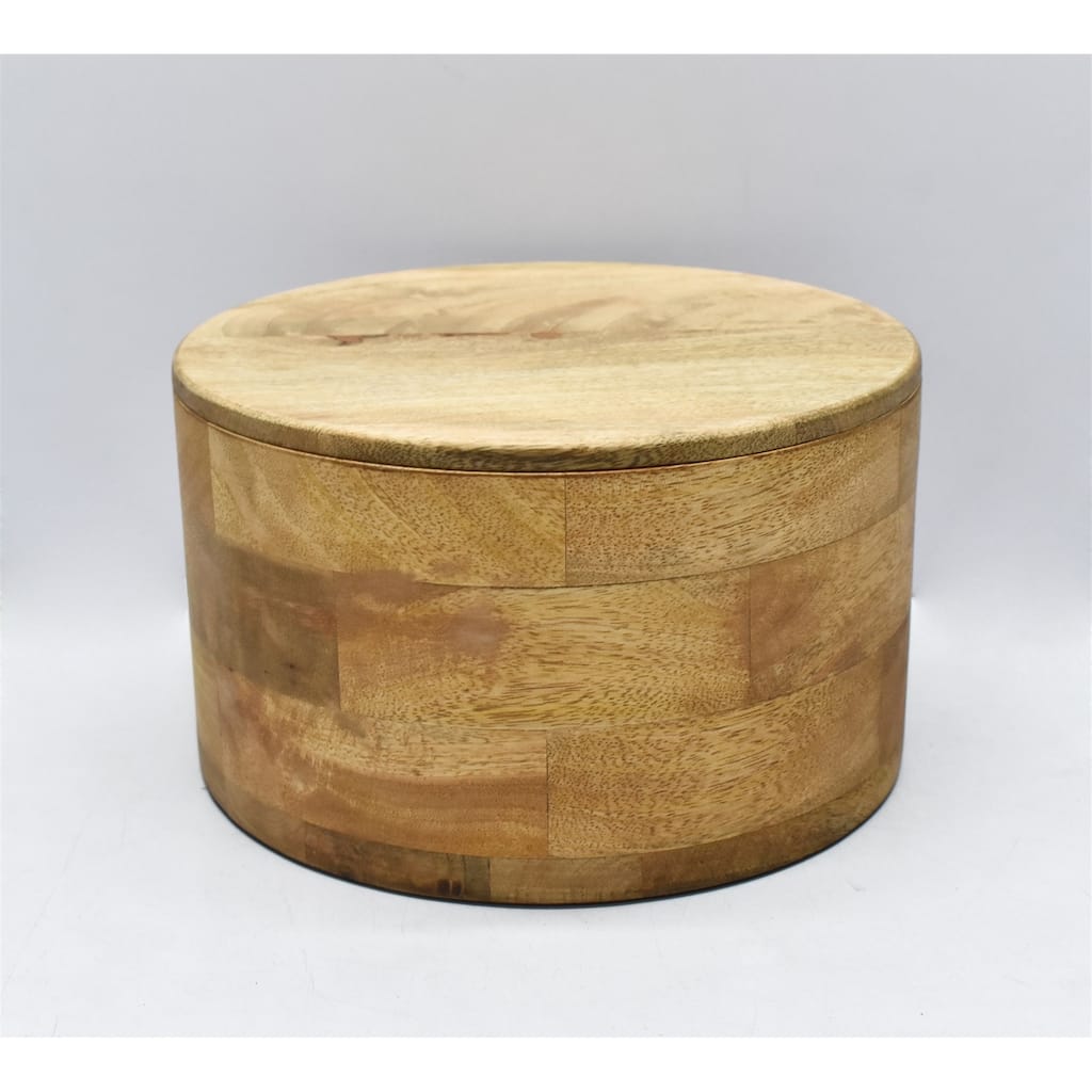 Wooden Box With Lid Natural Dia 10" & H 6"