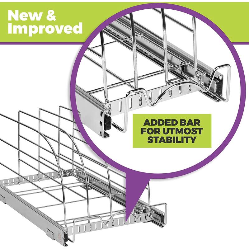 Pull Out Organizer Rack for Bakeware 12.5” W x 21” D x 10.63” H Heavy Duty Chrome