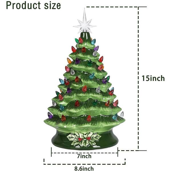 5''Pre-lit Hand-Painted Ceramic Tabletop Christmas Tree Green - Bed ...