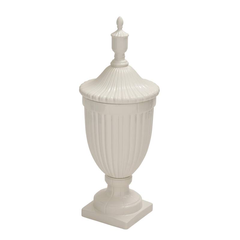 Ceramic Living Room Decorative Jars with Grooves and Lid - Gold, Silver, Black, White - Roche River Decor - White - 32"H
