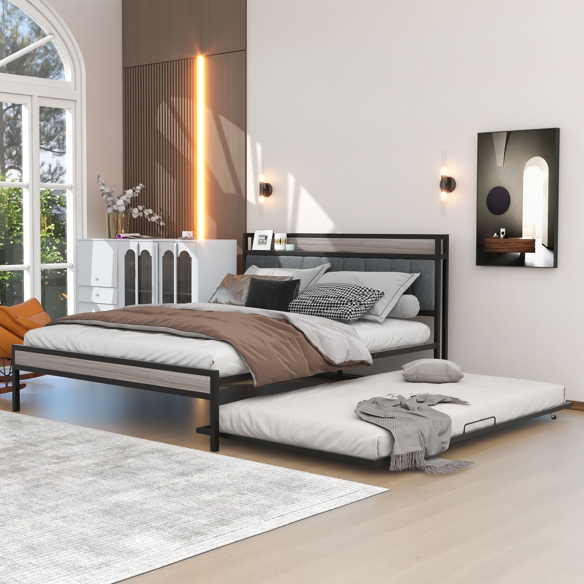 Black full size bed with deals trundle