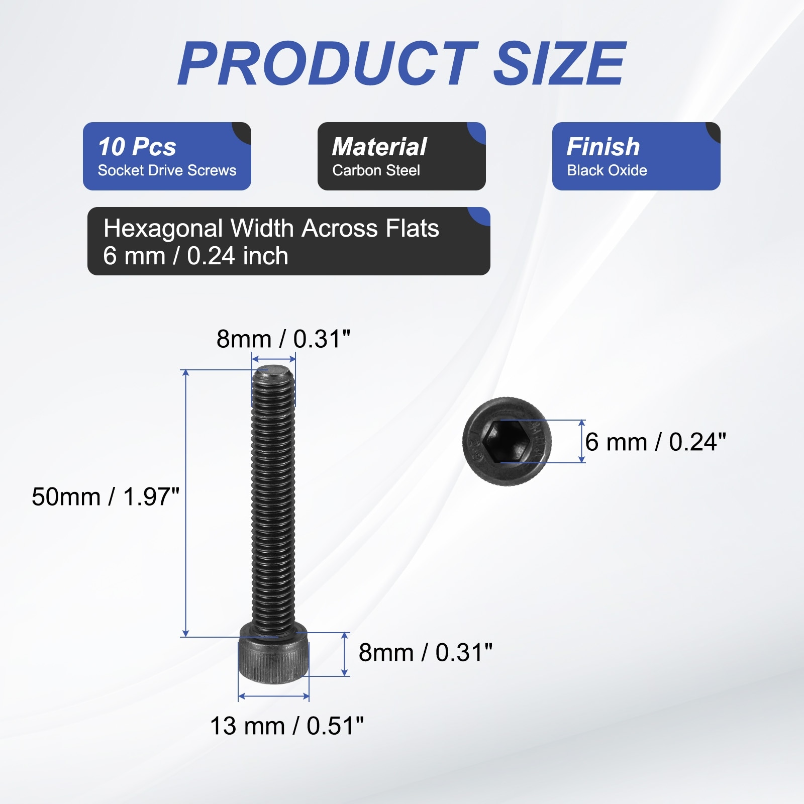 Hex Socket Head Cap Screws Bolts, Carbon Steel Socket Drive Screws, Black Oxide, Full Threads