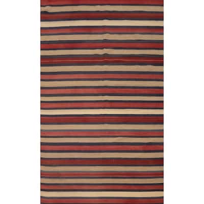 Hand Woven Oriental 100% Wool Carpet Southwestern Geometric Multi-Colored Kilim Area Rug - 8' 3'' X 4' 9''