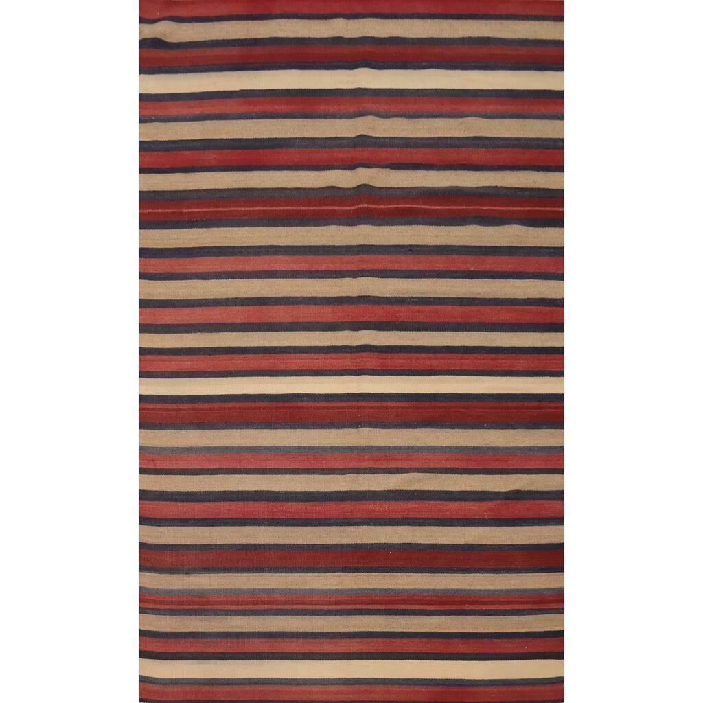 Hand Woven Oriental 100% Wool Carpet Southwestern Geometric Multi-Colored Kilim Area Rug - 8' 3'' X 4' 9''