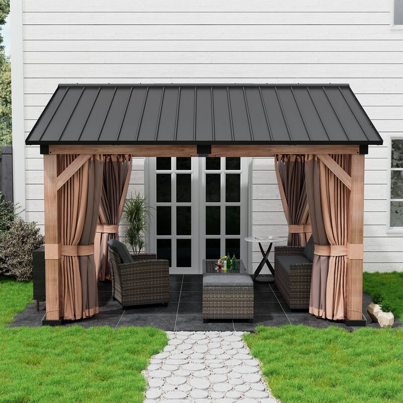 10 ft. x 12 ft. Galvanized Steel Roof Gazebo with Curtains