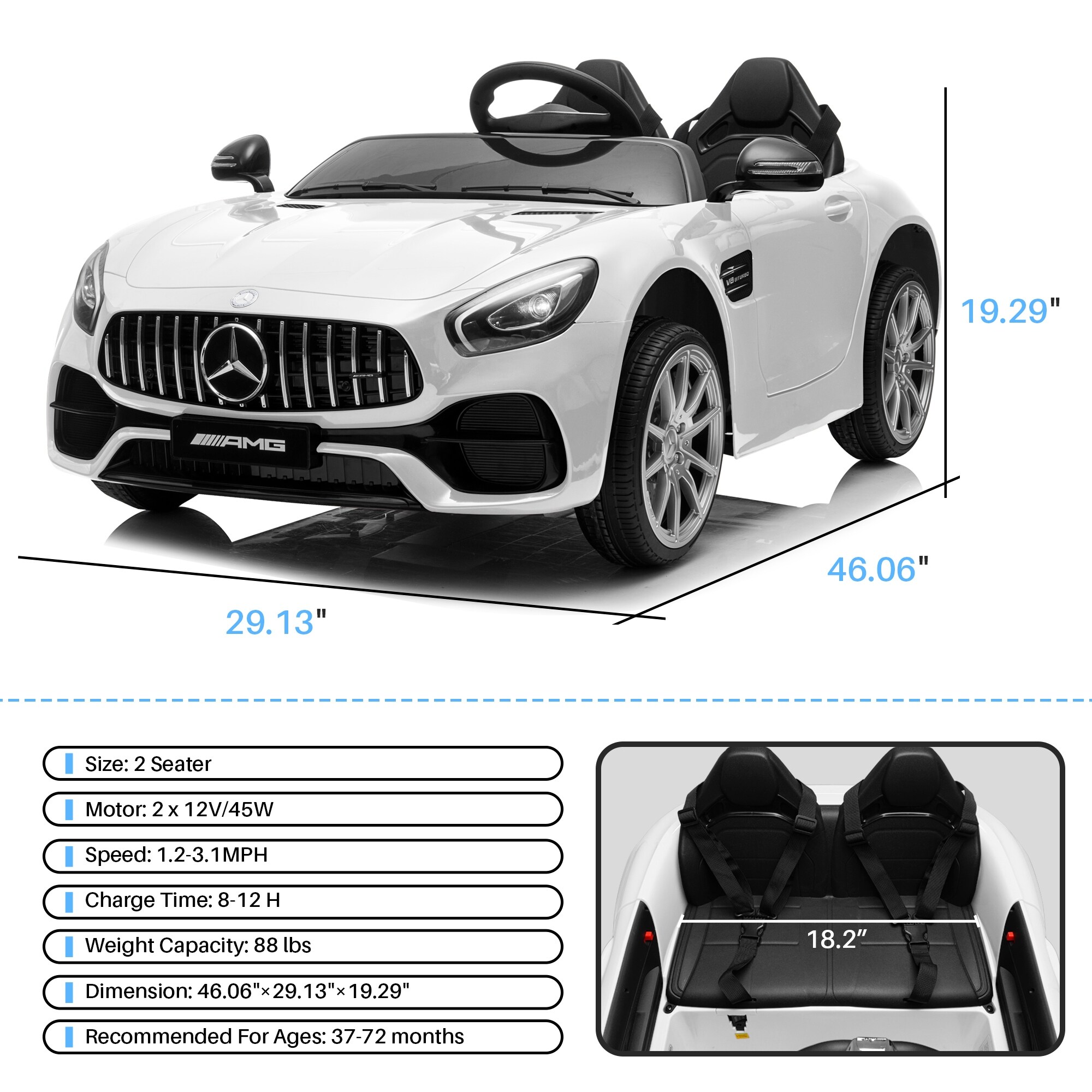 Kidzone 2 Seats Licensed Mercedes Benz Amg Gt Kid Electric Ride On Car Standard Overstock 32408561