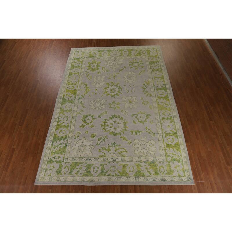 Hand Knotted Oriental 100% Wool Carpet Transitional All-Over Greys & Charcoal Oushak Area Rug - 13' 8'' X 9' 4''